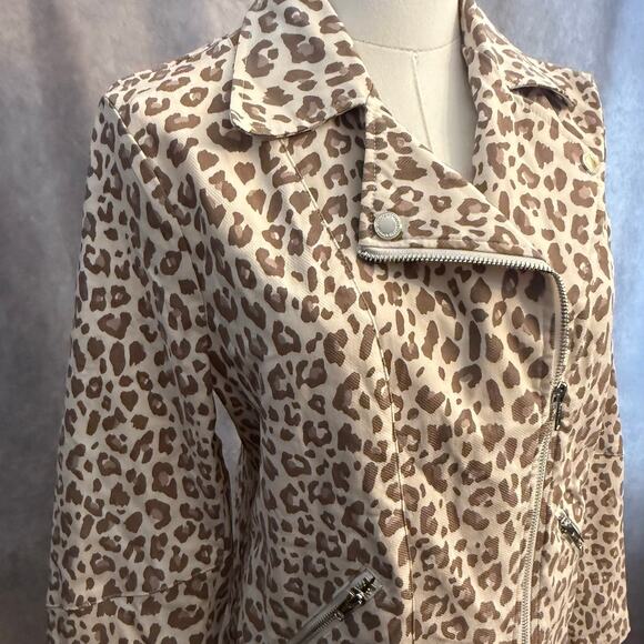 Adyson Parker Leopard Moto Jacket Size M Beige Tan Blush Silver Zipper Tailored - Picture 7 of 13